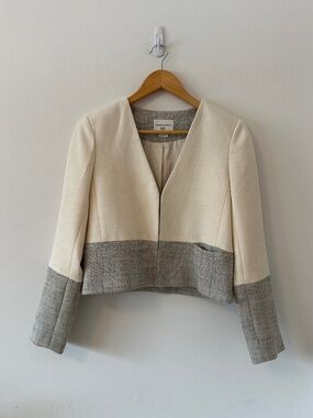 Club Monaco Cream and Gray Textured Cropped Blazer | Size 4
